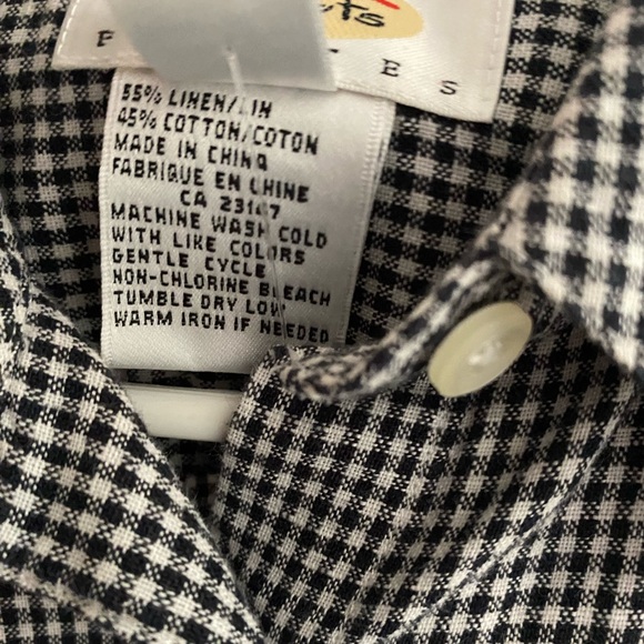 Talbots black and white gingham linen blend button-down collared shirt blouse S - Picture 5 of 6